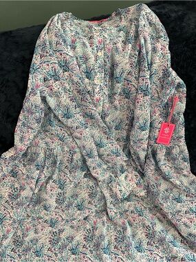 Simply Southern Sheer Teal, Navy & Pink Printed Tunic